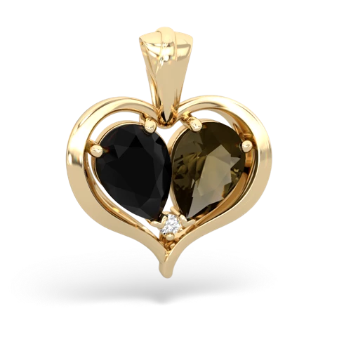 onyx-smoky quartz half heart whole pendant