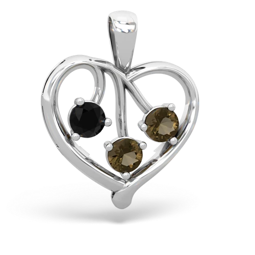 Black Onyx Genuine Black Onyx with Genuine Smoky Quartz and Lab Created Ruby Glowing Heart pendant Pendant