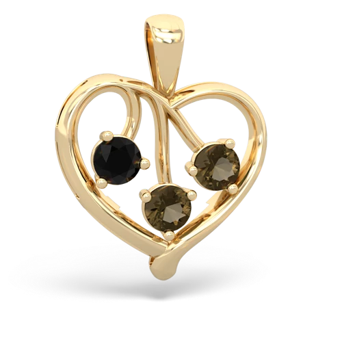 onyx-smoky quartz love heart pendant