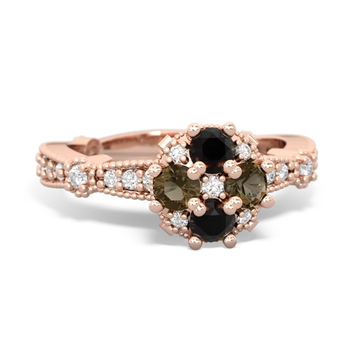 onyx-smoky quartz art deco engagement ring