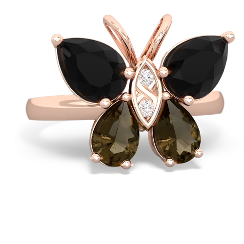 onyx-smoky quartz butterfly ring