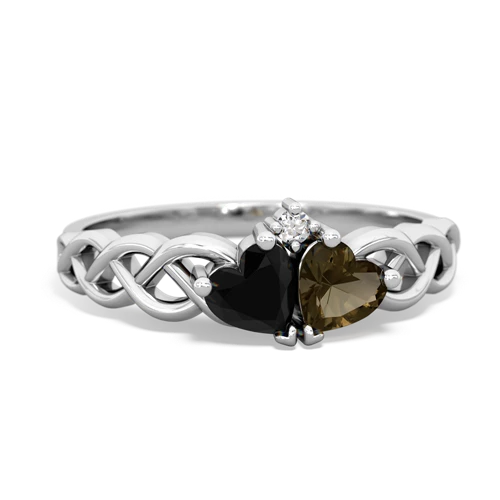 onyx-smoky quartz celtic braid ring