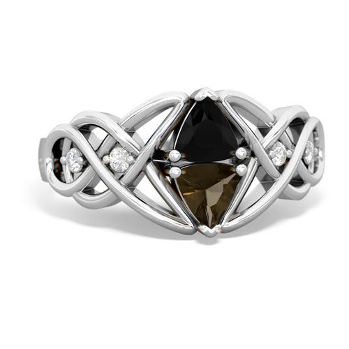 onyx-smoky quartz celtic knot ring