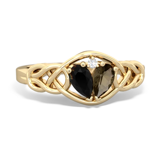 onyx-smoky quartz celtic knot ring