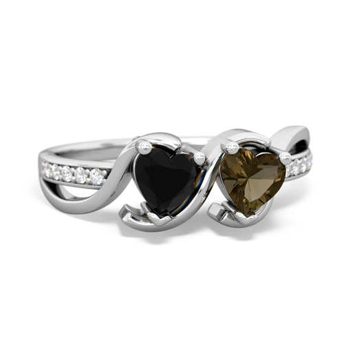 onyx-smoky quartz double heart ring