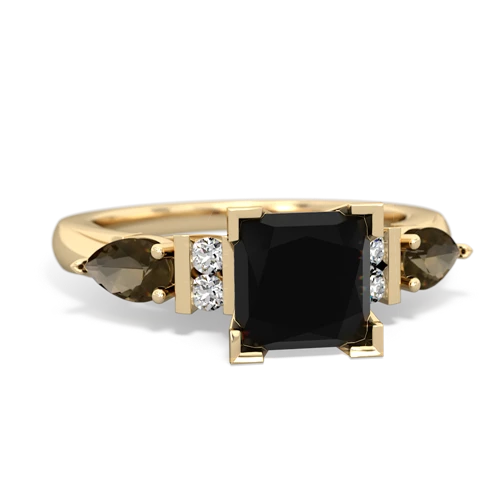Black Onyx Genuine Black Onyx with Genuine Smoky Quartz and Lab Created Ruby Engagement ring Ring
