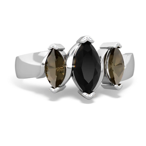 Black Onyx Genuine Black Onyx with Genuine Smoky Quartz and Lab Created Ruby Three Peeks ring Ring