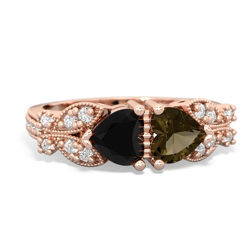 onyx-smoky quartz keepsake butterfly ring