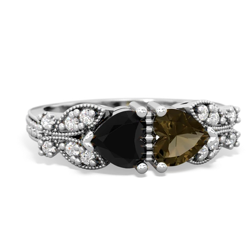 onyx-smoky quartz keepsake butterfly ring