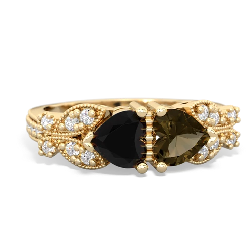 onyx-smoky quartz keepsake butterfly ring