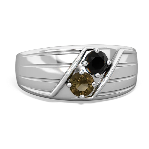 onyx-smoky quartz mens ring