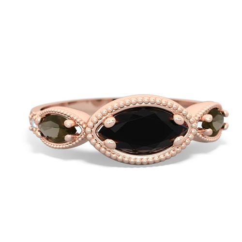 onyx-smoky quartz milgrain marquise ring