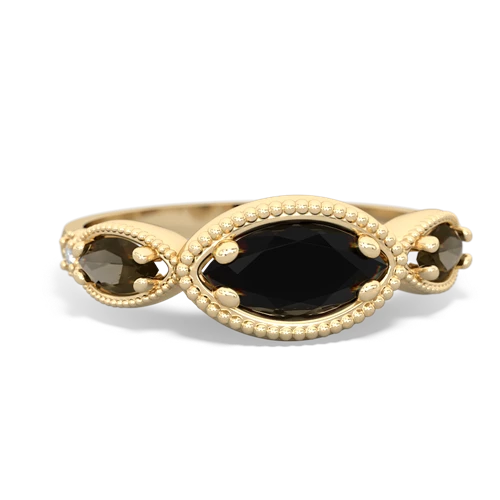 Black Onyx Genuine Black Onyx with Genuine Smoky Quartz and Lab Created Ruby Antique Style Keepsake ring Ring