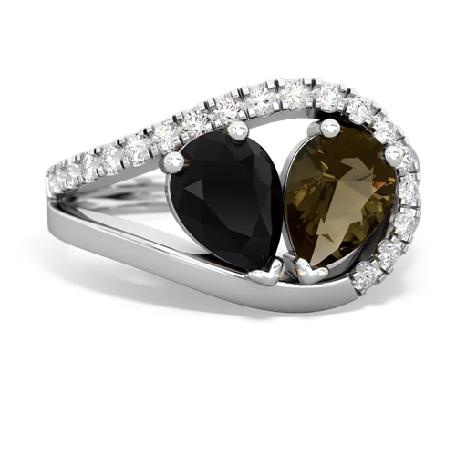 onyx-smoky quartz pave heart ring