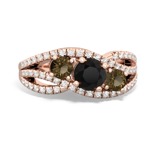 onyx-smoky quartz three stone pave ring