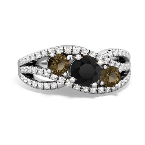 onyx-smoky quartz three stone pave ring