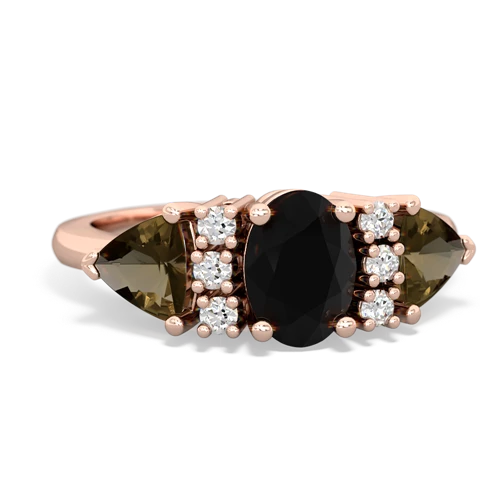 Black Onyx Genuine Black Onyx with Genuine Smoky Quartz and Lab Created Ruby Antique Style Three Stone ring Ring