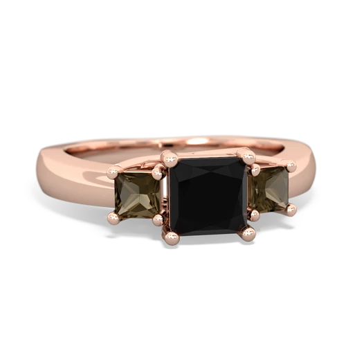 Black Onyx Genuine Black Onyx with Genuine Smoky Quartz and Lab Created Ruby Three Stone Trellis ring Ring