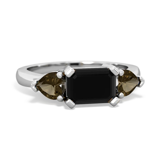 Black Onyx Genuine Black Onyx with Genuine Smoky Quartz and Lab Created Ruby Three Stone ring Ring