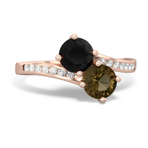 onyx-smoky quartz two stone channel ring