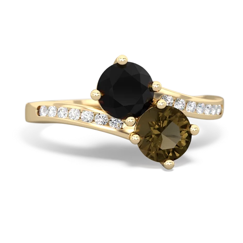 onyx-smoky quartz two stone channel ring