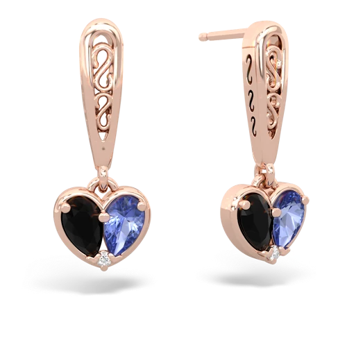 onyx-tanzanite filligree earrings
