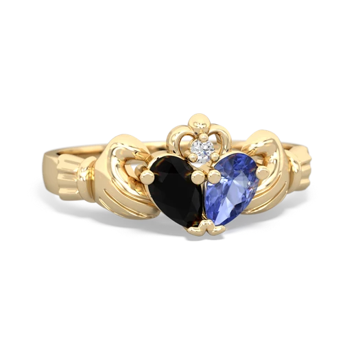 Black Onyx Genuine Black Onyx with Genuine Tanzanite Claddagh ring Ring