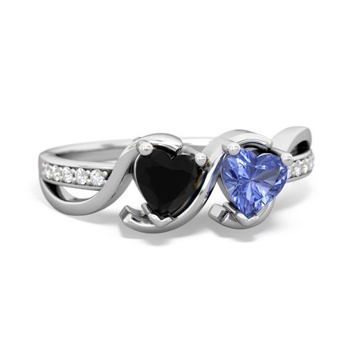 onyx-tanzanite double heart ring