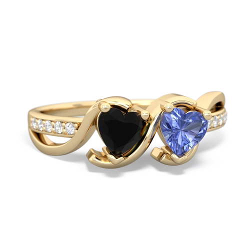 onyx-tanzanite double heart ring