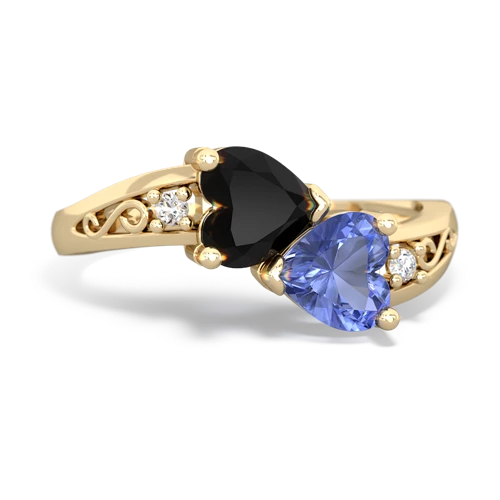 Black Onyx Genuine Black Onyx with Genuine Tanzanite Snuggling Hearts ring Ring