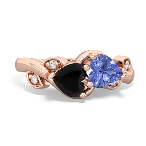 Black Onyx Genuine Black Onyx with Genuine Tanzanite Floral Elegance ring Ring