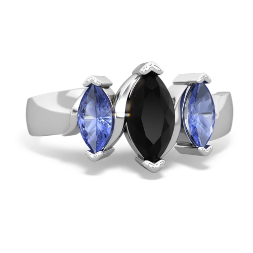 Black Onyx Genuine Black Onyx with Genuine Tanzanite and Lab Created Ruby Three Peeks ring Ring