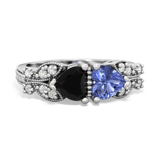 Black Onyx Genuine Black Onyx with Genuine Tanzanite Diamond Butterflies ring Ring