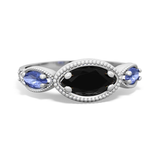 onyx-tanzanite milgrain marquise ring