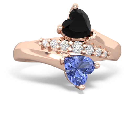 Black Onyx Genuine Black Onyx with Genuine Tanzanite Heart to Heart Bypass ring Ring