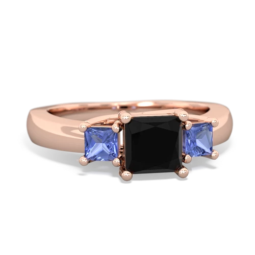Black Onyx Genuine Black Onyx with Genuine Tanzanite and Lab Created Ruby Three Stone Trellis ring Ring