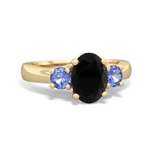 Black Onyx Genuine Black Onyx with Genuine Tanzanite Three Stone Trellis ring Ring