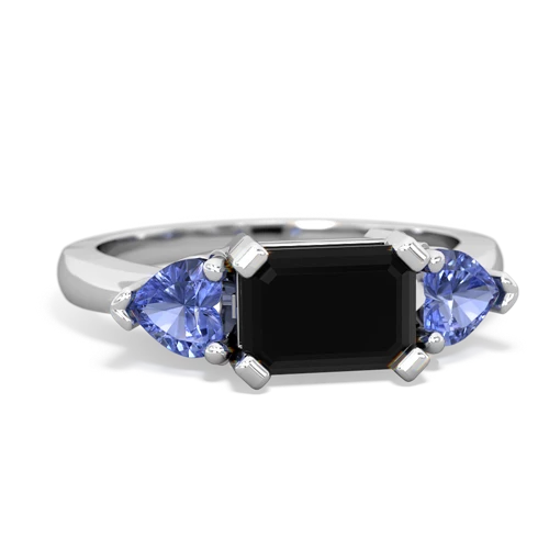 Black Onyx Genuine Black Onyx with Genuine Tanzanite and Genuine Swiss Blue Topaz Three Stone ring Ring