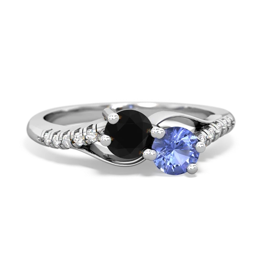 Black Onyx Genuine Black Onyx with Genuine Tanzanite Two Stone Infinity ring Ring