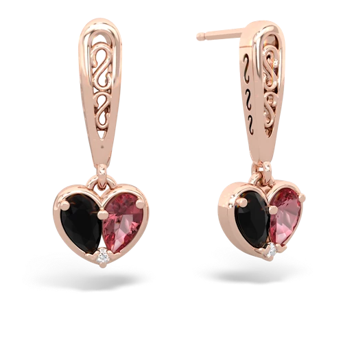 onyx-tourmaline filligree earrings