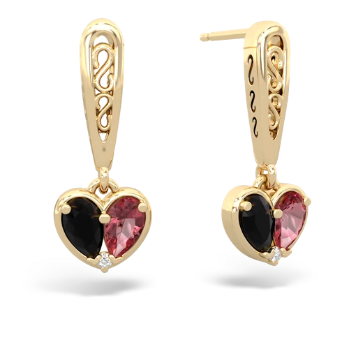 onyx-tourmaline filligree earrings