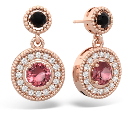 Black Onyx Genuine Black Onyx with Genuine Pink Tourmaline Halo Dangle earrings Earrings