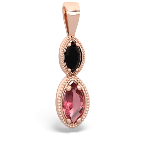 Black Onyx Genuine Black Onyx with Genuine Pink Tourmaline Antique-style Halo pendant Pendant