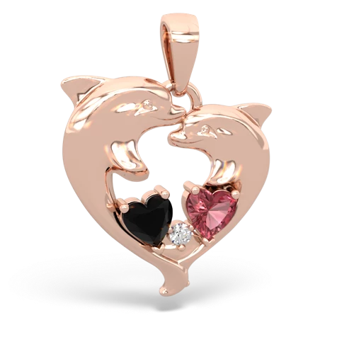Black Onyx Genuine Black Onyx with Genuine Pink Tourmaline Dolphin Heart pendant Pendant