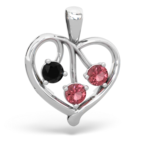 Black Onyx Genuine Black Onyx with Genuine Pink Tourmaline and Genuine Opal Glowing Heart pendant Pendant
