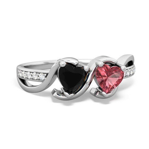 onyx-tourmaline double heart ring