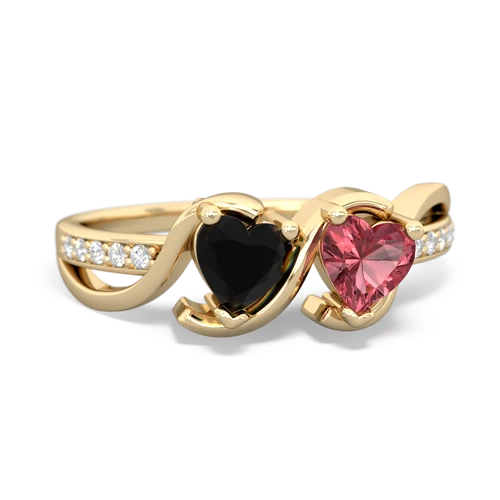 onyx-tourmaline double heart ring