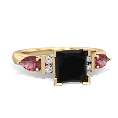 Black Onyx Genuine Black Onyx with Genuine Pink Tourmaline and Lab Created Sapphire Engagement ring Ring