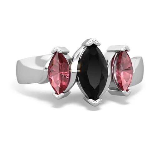 Black Onyx Genuine Black Onyx with Genuine Pink Tourmaline and Genuine Peridot Three Peeks ring Ring
