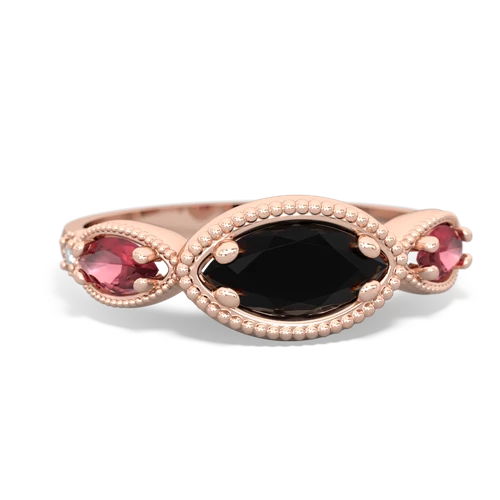 onyx-tourmaline milgrain marquise ring